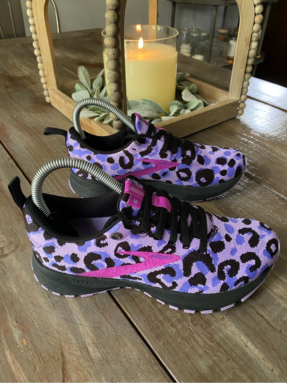 Brooks Women's Purple Black Pink Leopard Print Athletic Shoes - Picture 2 of 9